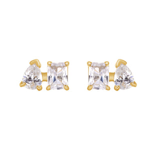 FE2046 925 Sterling Silver Baguette Pear Cut CZ Mini Stud Earrings