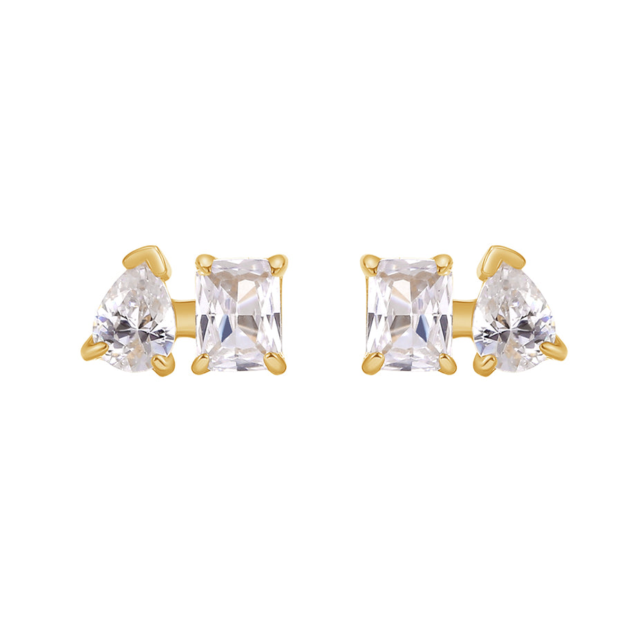 FE2046 925 Sterling Silver Baguette Pear Cut CZ Mini Stud Earrings