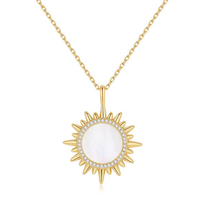 VFX0411 Sunburst Round Mother Of Pearl Coin Pendant Necklace