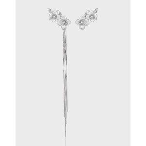 RHE1348 925 Sterling Silver Tassel Double Flower Inlaid Zircon Stud Earrings