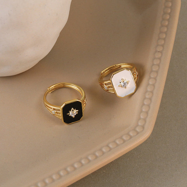 FJ0853 925 Sterling Silver Square Enamel Ring