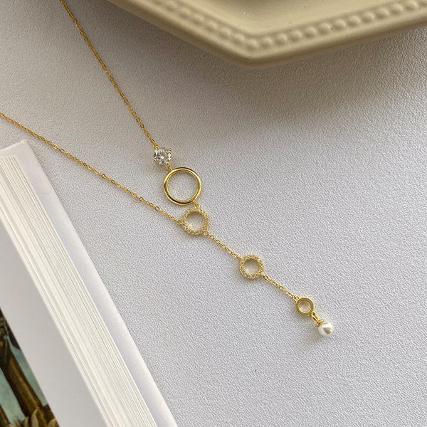 FX1041 925 Sterling Silver Circle Shell Pearl Tassel Necklace