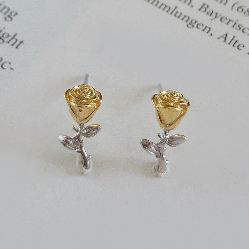 FE2645 925 Sterliang Silver Rose Flower Color Matching Stud Earring