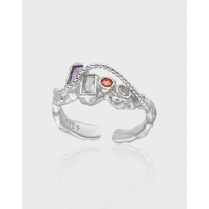 RHJ1169 925 Sterling Silver Personalized Chain Design Colorful Zircon Open Ring