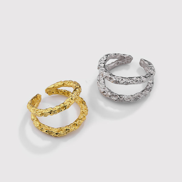 FJ0973 925 Sterling Silver Hammered Double Ring