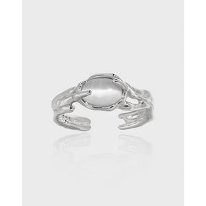 RHJ1164 925 Sterling Silver Irregular Textured Opal Open Ring