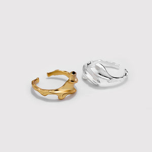 FJ0976 925 Sterling Silver Asymmetrical Wrinkle Ring