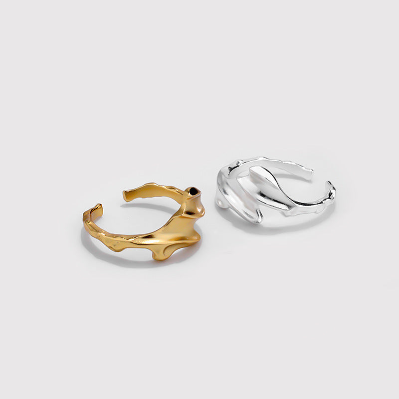 FJ0976 925 Sterling Silver Asymmetrical Wrinkle Ring