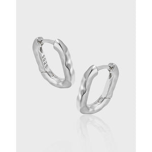 RHE1335 925 Sterling Silver Textured Geometric Oval Hoop Earrings