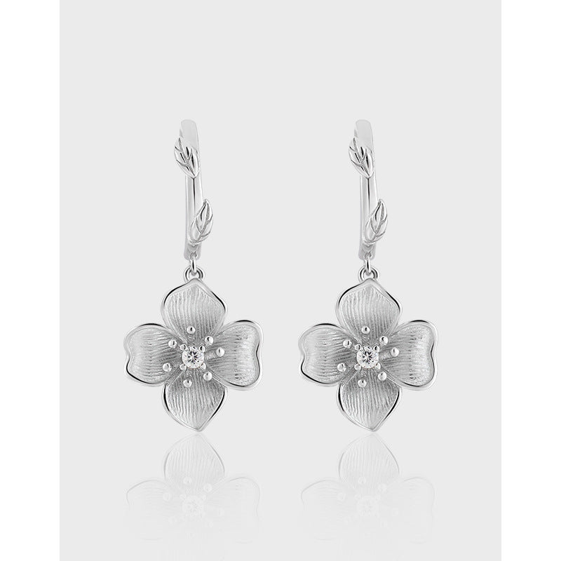 RHE1341 925 Sterling Silver Flower Dangle Earrings