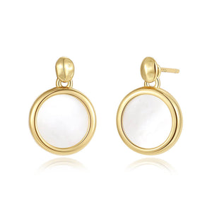 VFE0414 Gold Bead Round Mother Of Pearl Drop Stud Earring