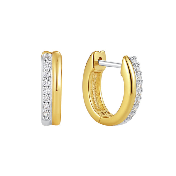 VFE0704 Oval Two Tone Hoop Earrings With CZ