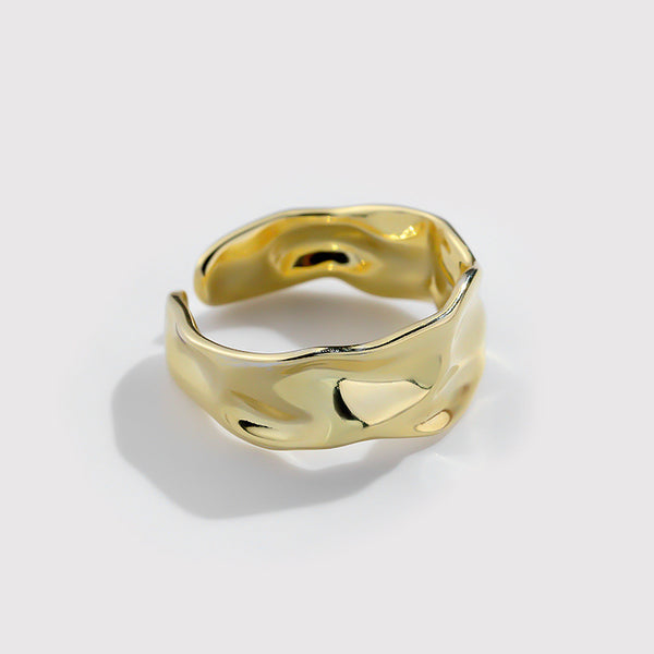 FJ0977 925 Sterling Silver Concave-Convex Frosted Curved Irregular Ring