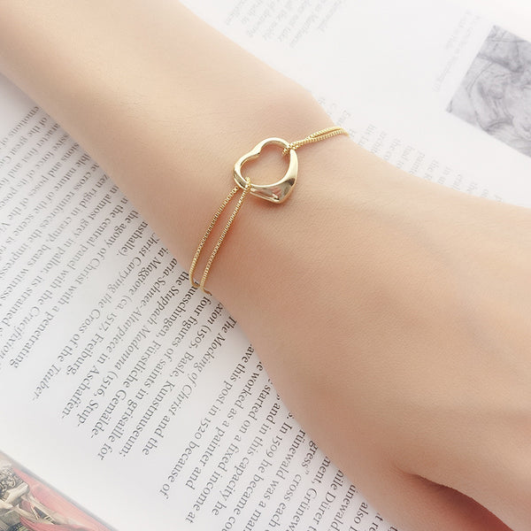 FS0326  925 Sterling Silver Hollow Heart Pendant Bracelet