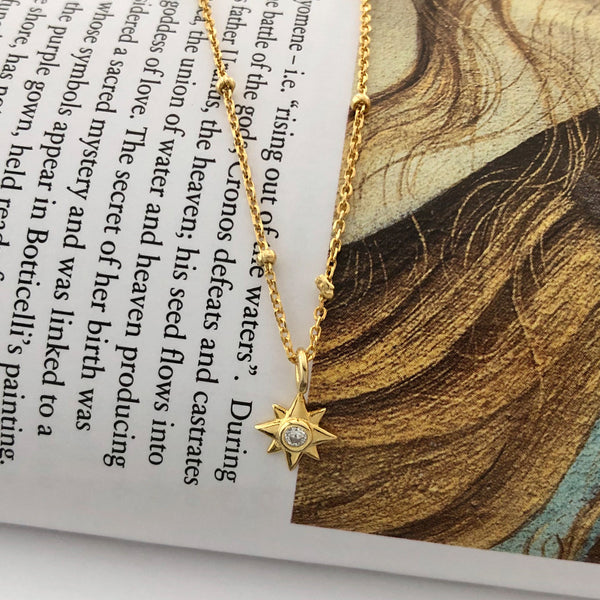 FX1164 925 Sterling Silver Eight-Pointed Star Pendant Necklace