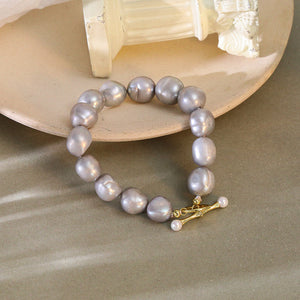 FS0374 925 Sterling Silver Shaped Pearl Beaded Bracelet