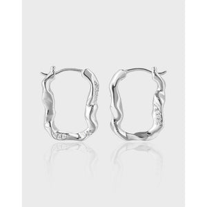RHE1346 925 Sterling Silver Geometric Irregular U-shaped Zircon Hoop Earring