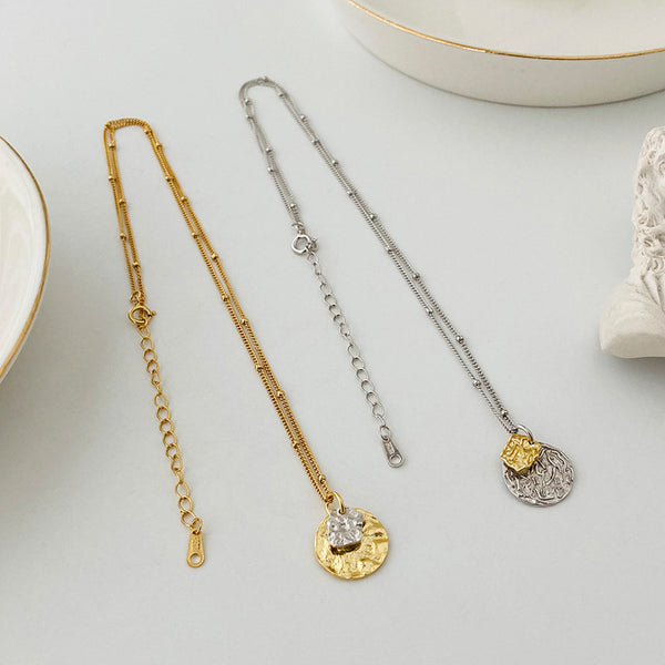 FX1156 925 Sterling Silver Double Color Lava Texture Pendant Necklace