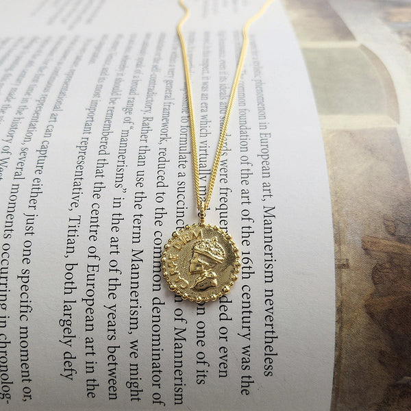 FX1054 925 Sterling Silver Portrait Texture Coin Pendant Necklaces