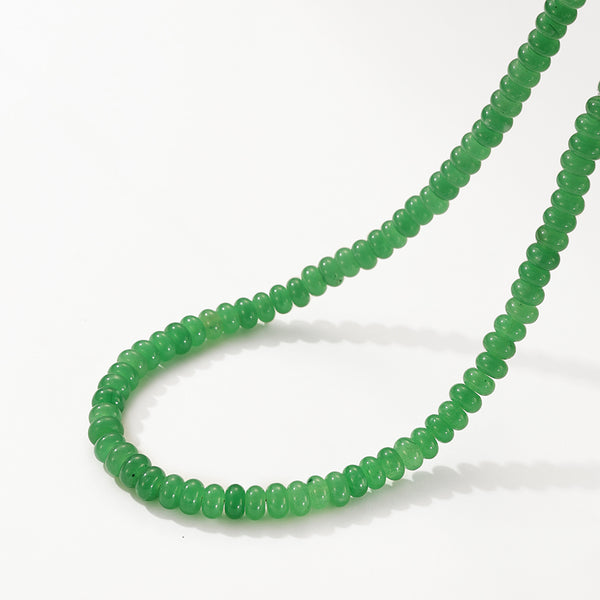PN0189 925 Sterling Silver Green Charm Beaded Necklace