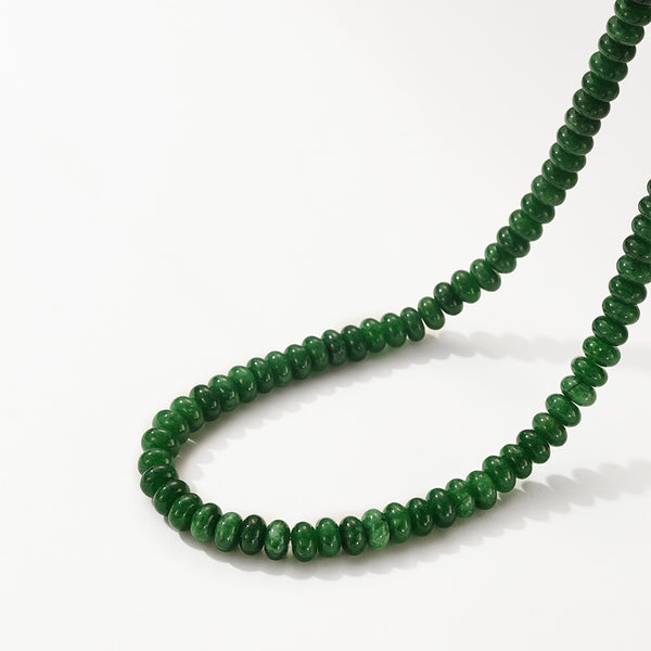 PN0192 925 Sterling Silver Dark Green Jade beaded necklace