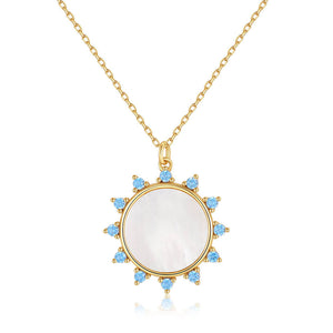 VFX0410 Mother Of Pearl Sun Round Coin Pendant Necklace