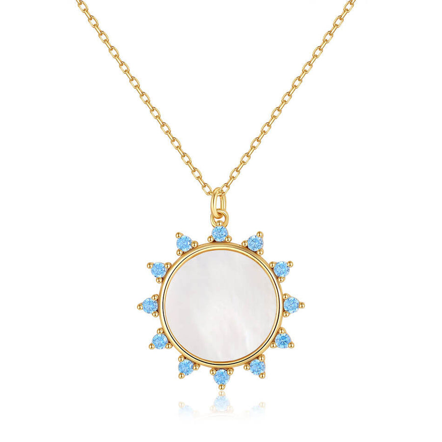 VFX0410 Mother Of Pearl Sun Round Coin Pendant Necklace