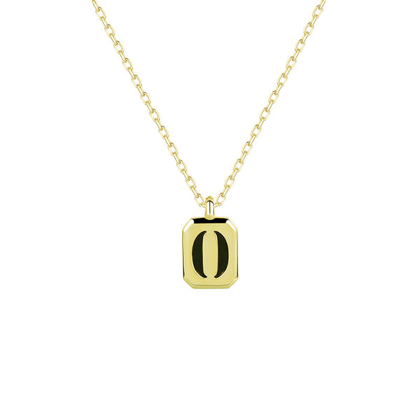 FX0927 925 Sterling Silver 26 Letters Black Onyx Square Pendant Necklaces