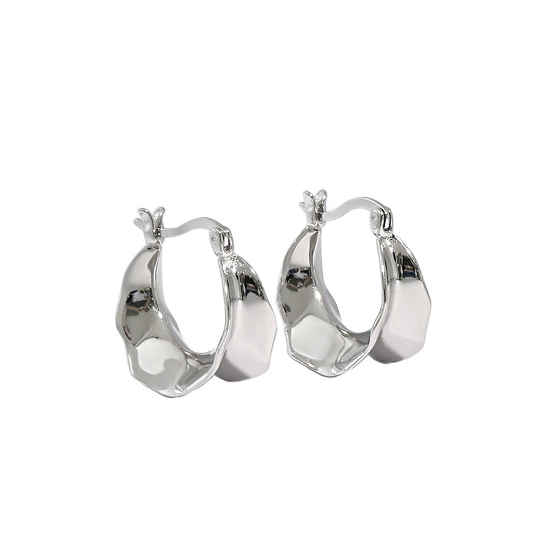 RHE1118 925 Sterling Silver Irregular Double-Sided Concave Convex Hoop Earrings