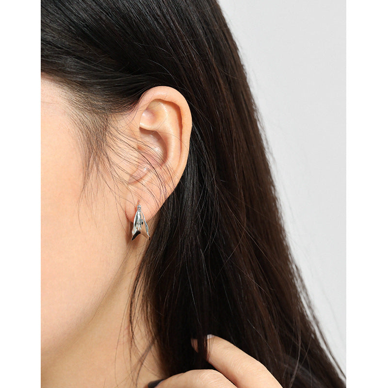 RHE1118 925 Sterling Silver Irregular Double-Sided Concave Convex Hoop Earrings