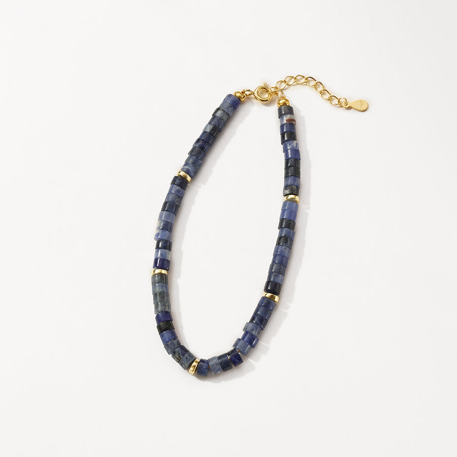 PB0155 925 Sterling Silver Blue Natural Stone Charm Beads Bracelet