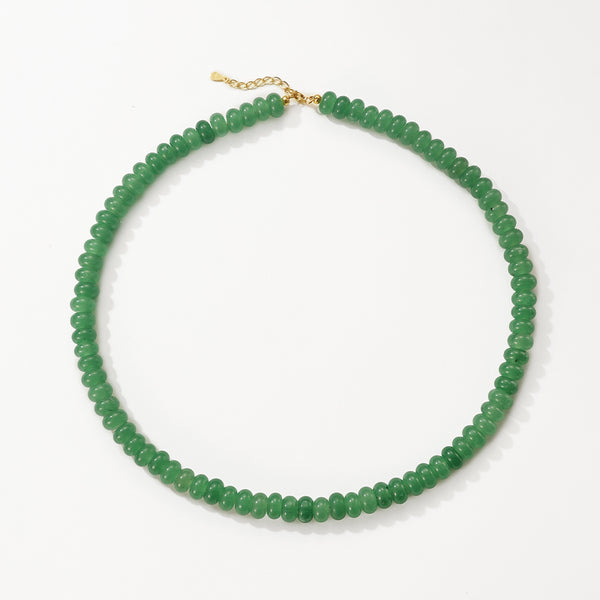 PN0189 925 Sterling Silver Green Charm Beaded Necklace