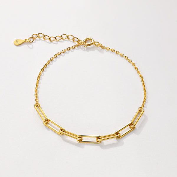 FS0296 925 Sterling Silver Paperclip Gold Chain Bracelet