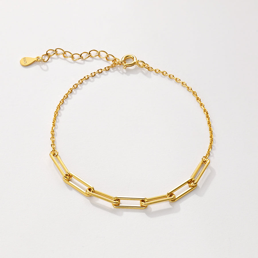 FS0296 925 Sterling Silver Paperclip Gold Chain Bracelet