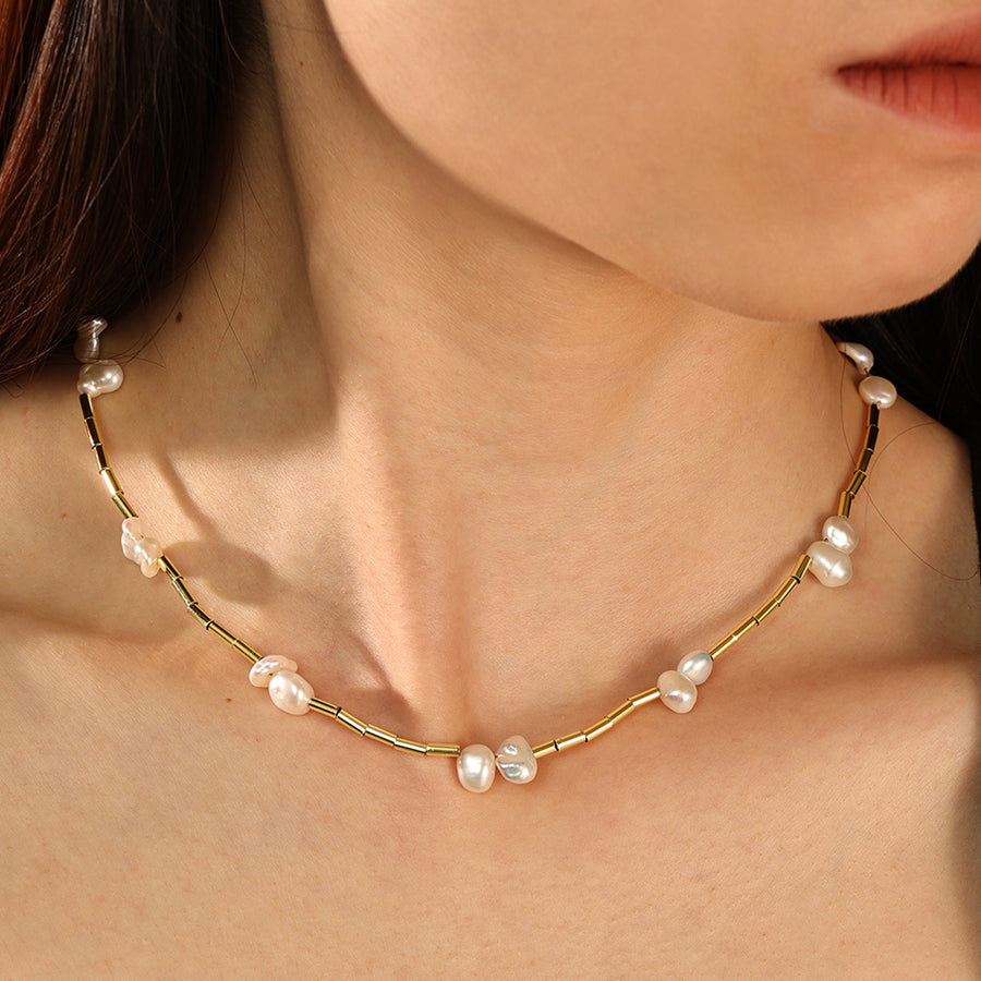 PN0104 925 Sterling Silver Baroque Pearl Choker Necklace