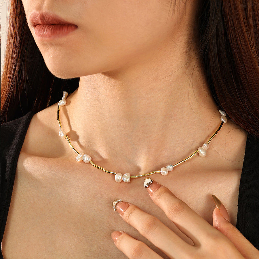 PN0104 925 Sterling Silver Baroque Pearl Choker Necklace