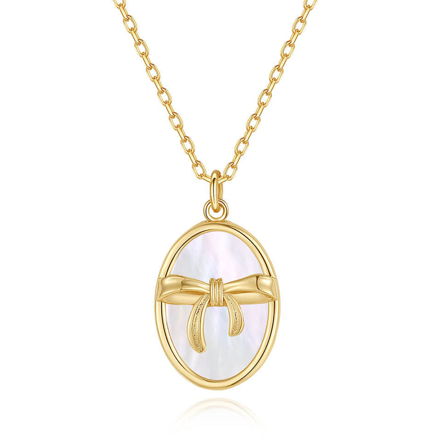 VFX0403 Bowknot Mother Of Pearl Oval Pendant Necklace