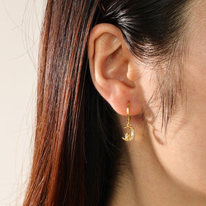FE2321  925 Sterling Silver Crescent Starburst CZ Dangle Hoop earrings