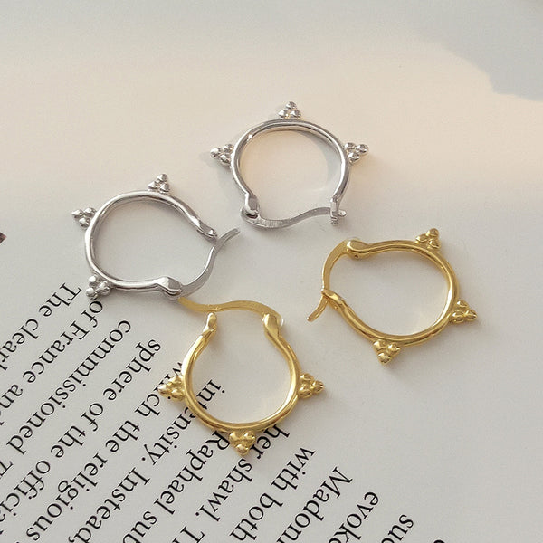 FE2561 925 Sterling Silver Dainty Bead Circle Hoop Earring