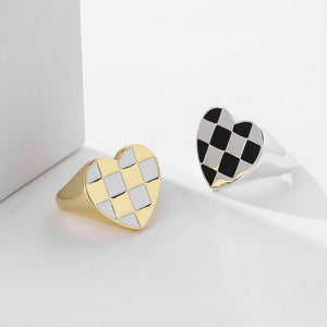 FJ0959 925 Sterling Silver Black And White Grid Ring