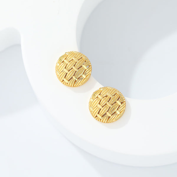 FE2568 925 Sterling Silver Dainty Hollowed Round Weave Stud Earring