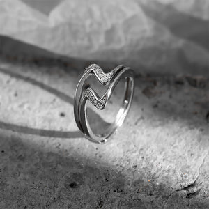FJ0979  925 Sterling Silver Zircon Wavy Open Ring