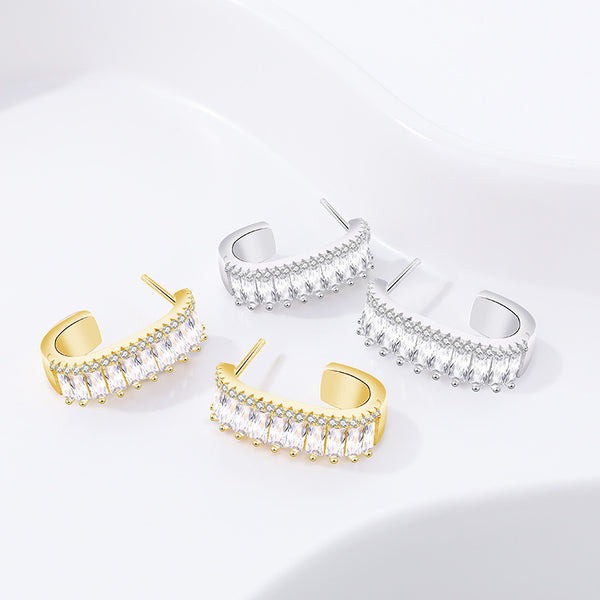 FE3008 925 Sterling Silver CZ Band Hoop Earring