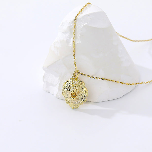 FX0987 925 Sterling Silver Lava Textured Lion Necklaces