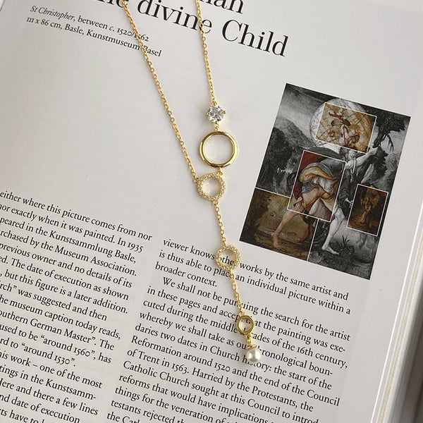 FX1041 925 Sterling Silver Circle Shell Pearl Tassel Necklace