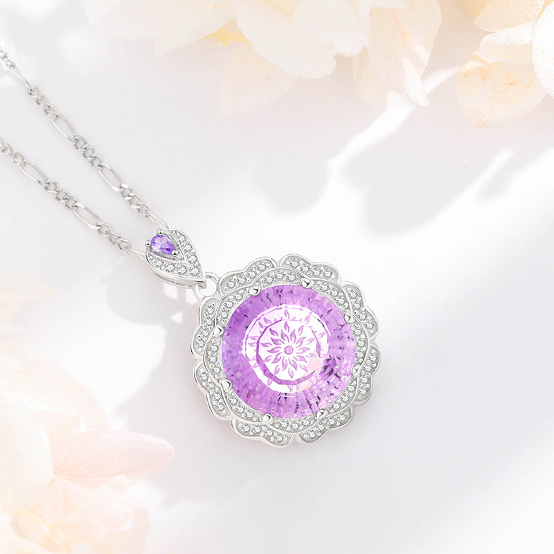 FX1233 925 Sterling Silver Flower Crystal Pendant Necklace