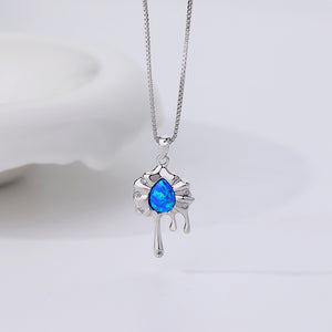 FX1075 925 Sterling Silver Lava Clavicle Drop Blue Opal Clavicle Necklace