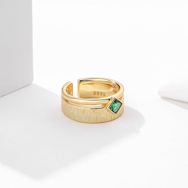 FJ0893 925 Sterling Silver Green CZ Texture Ring