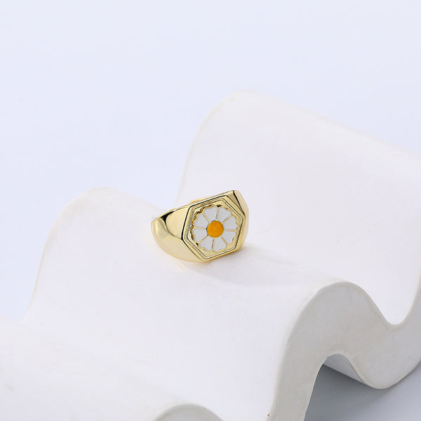 FJ0925 925 Sterling Silver Daisy Enamel Ring