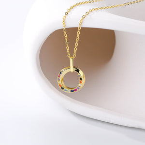 FX1003 925 Sterling Silver Circle Colorful Zircon Pendant Necklaces